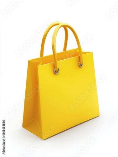Bright yellow shopping bag displayed on a white background, ideal for retail and fashion use