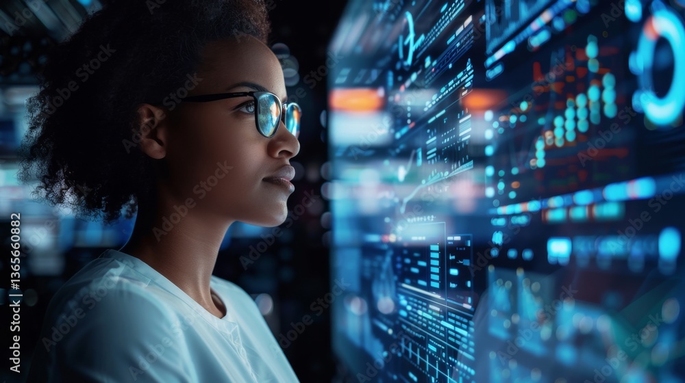 Data analyst examining visualizations and metrics for business insights and performance optimization Data analyst examining visualizations and metrics for business insights and performance optimization