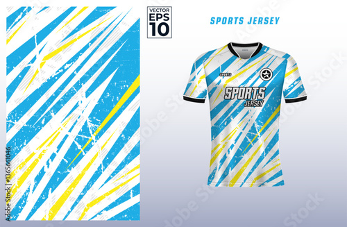 T-shirt sport jersey design template with abstract geometric grunge line halftone pattern background. Sport uniform in front view. Vector Illustration