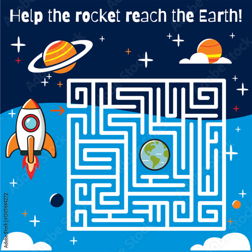 A fun space-themed maze puzzle with a rocket and Earth. Help the rocket find its way home through the labyrinth. Colorful educational game for kids.