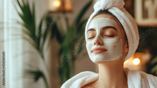 Relaxing woman enjoying a facial treatment.