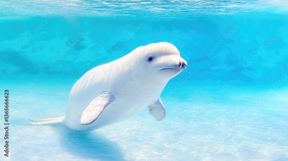 Fototapeta premium White whale calf swims underwater