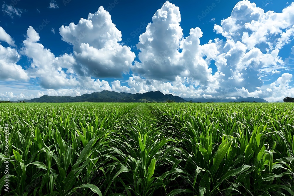 Obraz premium Cornfield, Sky, Mountains