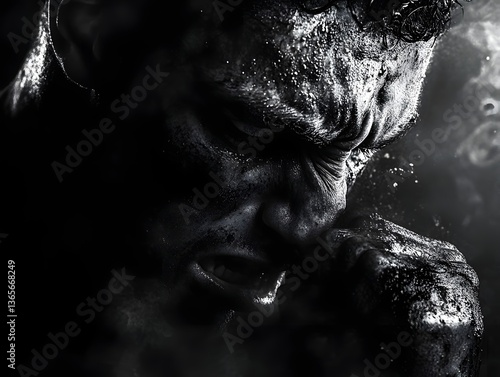 A person s intense emotive expression amidst inner turmoil and adversity