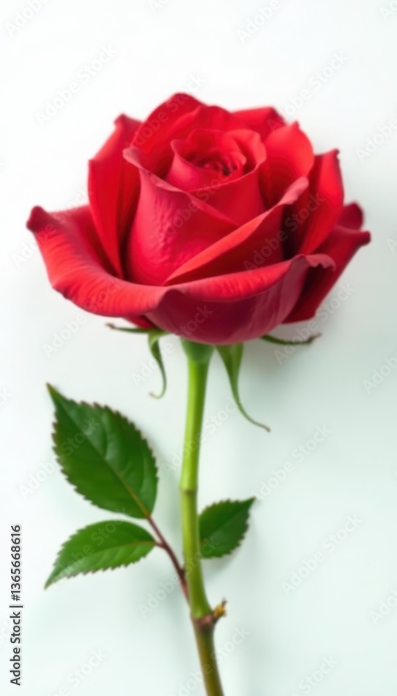 Fototapeta premium Close-up view, vibrant red rose against pure white, petals, image