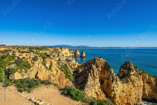 Ponta da Piedade is a unique rock formation with famous grottos in the ocean at Lagos, Algrave, Portugal