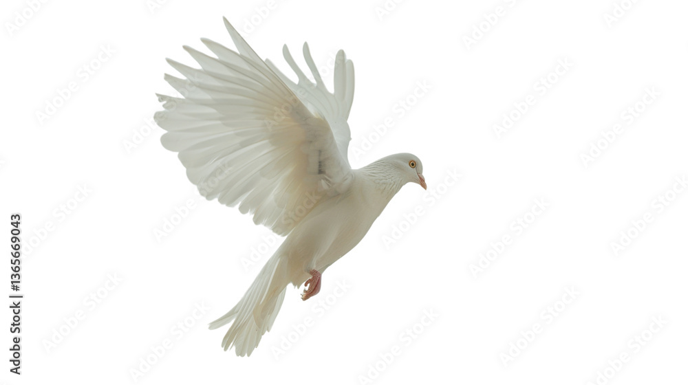 Obraz premium White dove flying with open wings on transparent background