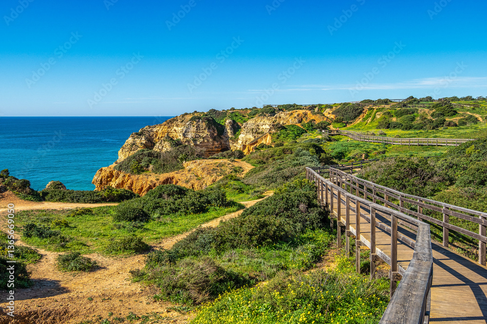 Ponta da Piedade is a unique rock formation with famous grottos in the ocean at Lagos, Algrave, Portugal