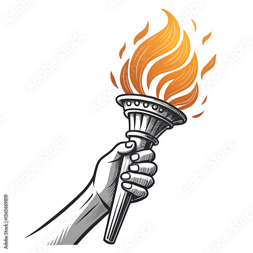 Halftone Hand Holding Torch Vintage Retro Vector Illustration. Retro-style halftone vector illustration of a hand holding a burning torch with a crumpled paper background. Perfect for vintage.