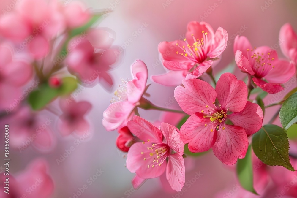 Obraz premium Intimate View of Lively Cherry Blossoms in Full Bloom Against a Gentle, Blurred Backdrop.