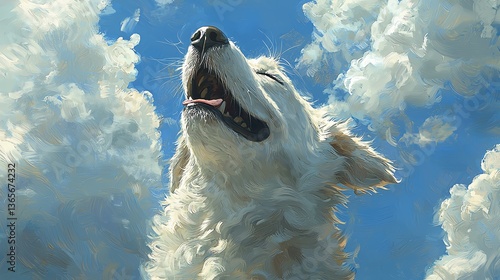 Dog enjoying sky with fluffy clouds