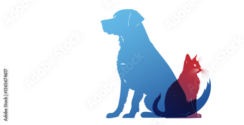 cane, gatto, silhouette, seduti, animali, compagnia