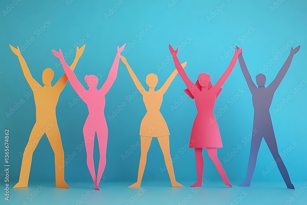 Fototapeta premium Cheerful Paper People Celebrating Teamwork Success22