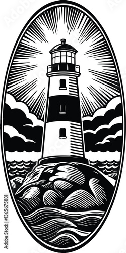 retro lighthouse vintage illustration vector design