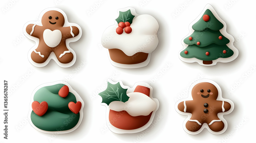 Charming Christmas Sticker Set Featuring Gingerbread Men and Festive Treats Charming Christmas Sticker Set Featuring Gingerbread Men and Festive Treats