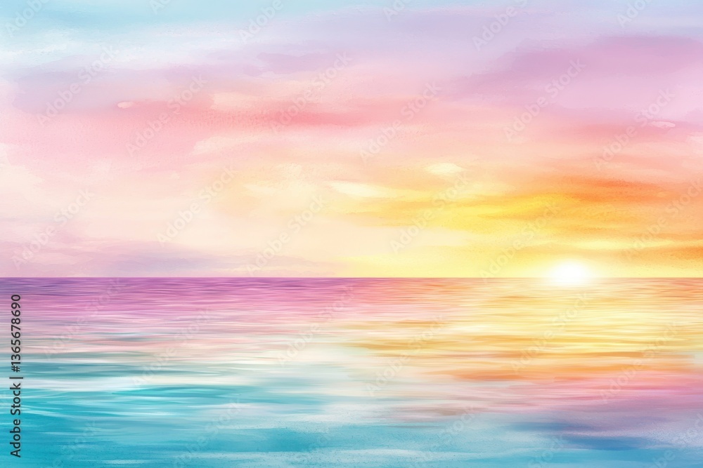 Fototapeta premium warm sunset over the ocean watercolor