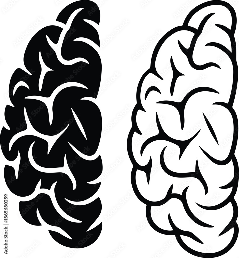 Fototapeta premium Black And White Brain Icon Set Clipart.