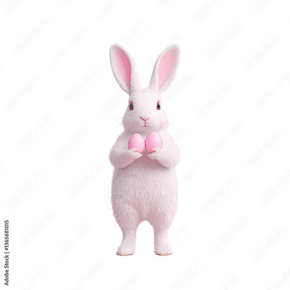 Obraz premium easter concept, Cute rabbit holding pink eggs on a black background.