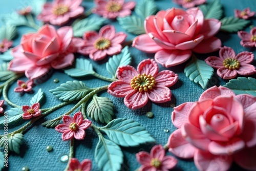 Intricate floral pattern lace fabric close-up, stylish, delicate