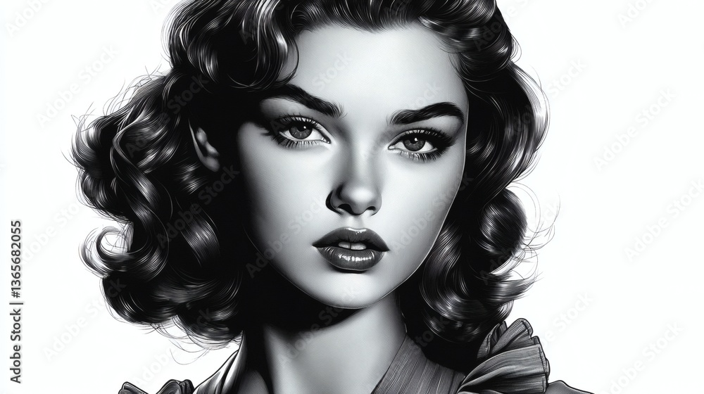 Elegant black and white portrait of a woman with vintage hairstyle Elegant black and white portrait of a woman with vintage hairstyle