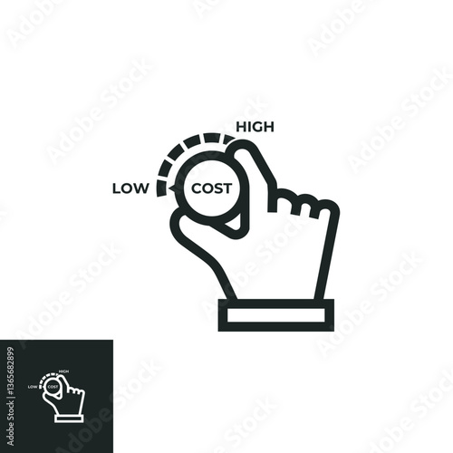 Hand turn cost dial to low position icon isolated on white background. Vector illustrations are made with vector-based software.