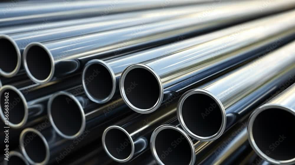 Shiny metal pipes stacked in a warehouse display the quality craftsmanship of industrial materials Shiny metal pipes stacked in a warehouse display the quality craftsmanship of industrial materials