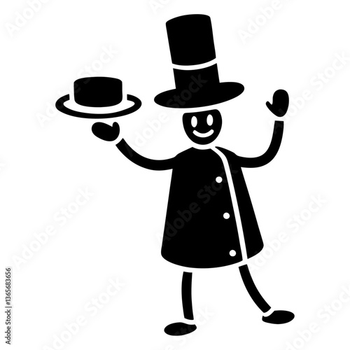 A funny chef with a tall hat, flipping a pancake in the air.