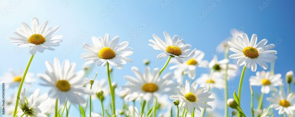 Fototapeta premium A vibrant image of a field of white daisies reaching towards a clear blue sky, symbolizing purity and new beginnings. MZ 