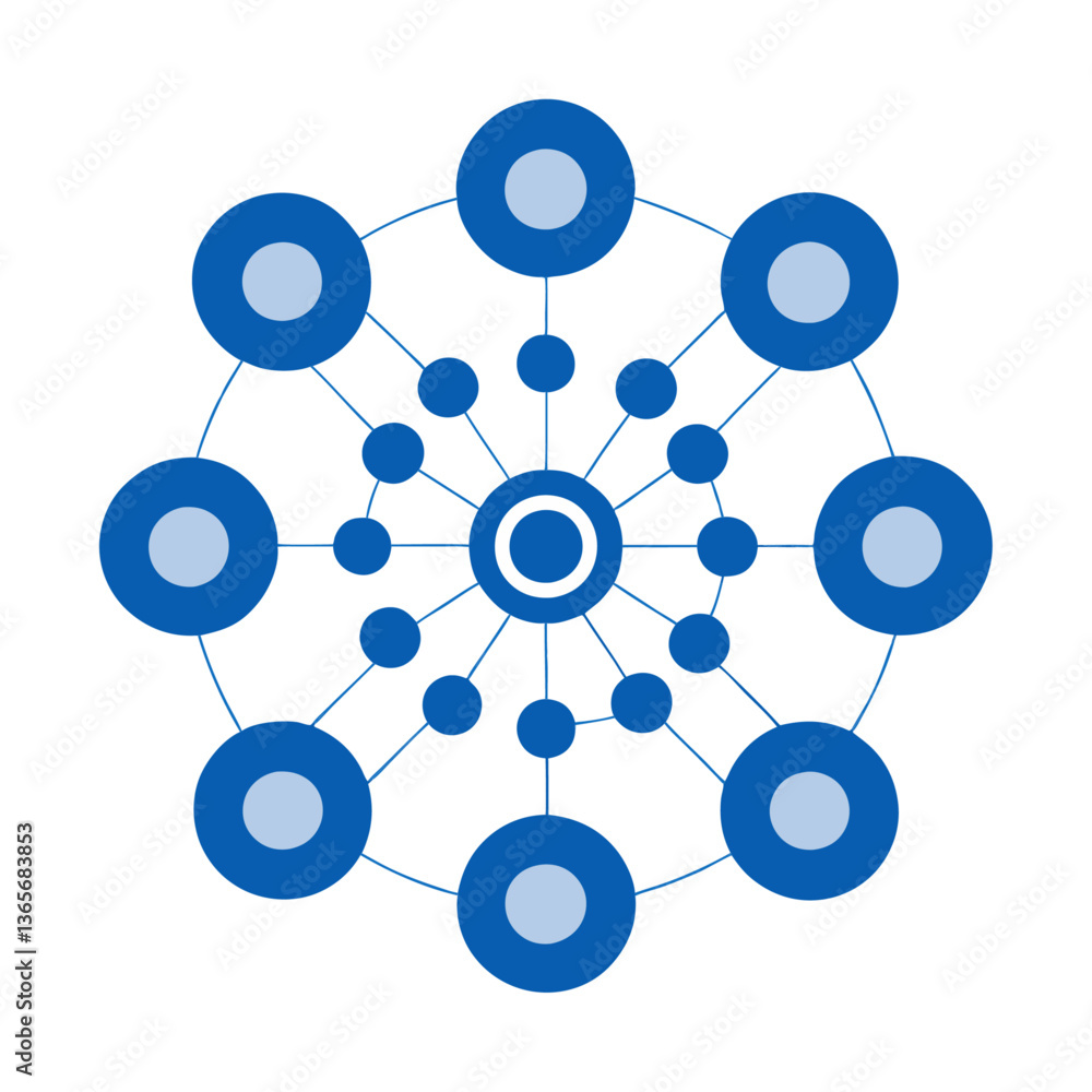 A structured grid of circles, each featuring radial lines and decorative dots, resembling a futuristic blueprint on a white background A structured grid of circles, each featuring radial lines and decorative dots, resembling a futuristic blueprint on a white background