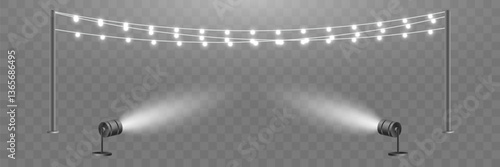 Spotlights light effect. For lighting scenes advertising. Vector illustration EPS10. On a transparent background.