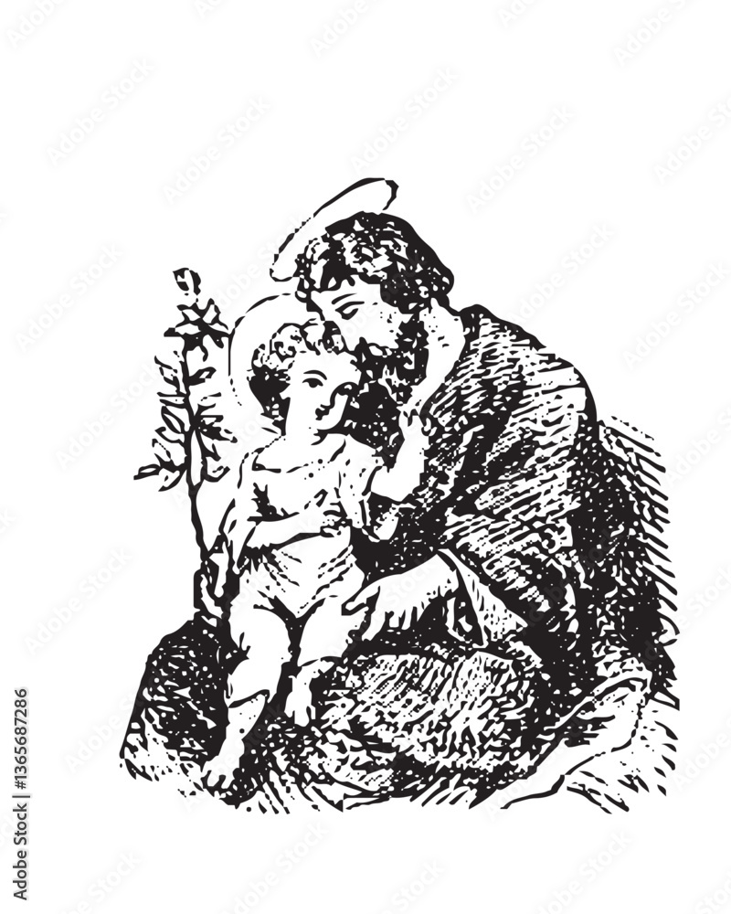 Fototapeta premium Saint Joseph with child Jesus Illustration catholic religious vector