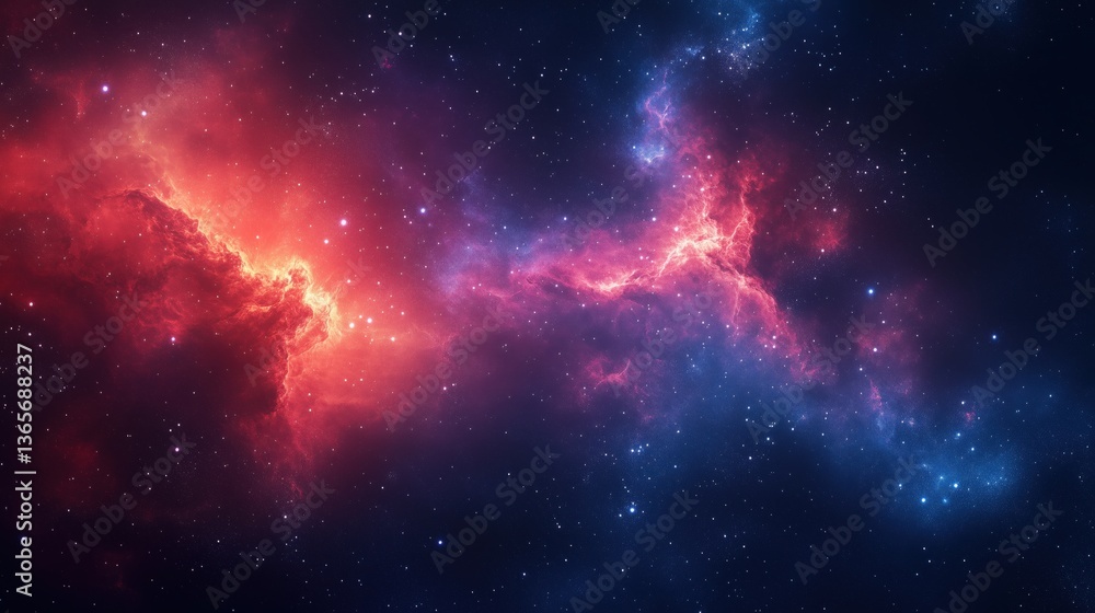 Fototapeta premium Nebulae emitting vibrant colors, illuminating a dark night sky filled with countless stars