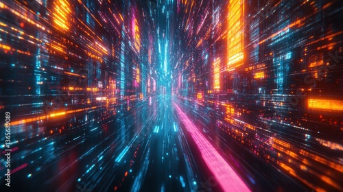 Wallpaper Mural Digital data stream, fast motion, neon glow, abstract background, tech concept Torontodigital.ca