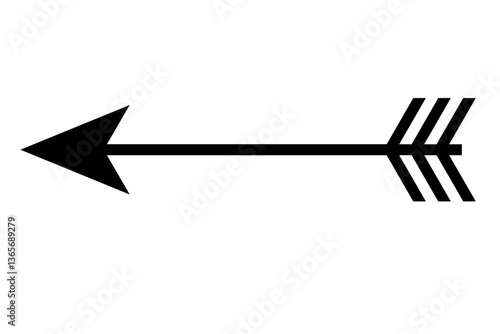 Black double-sided arrow with pointed tip and plumage, a simple graphic arrow (2)