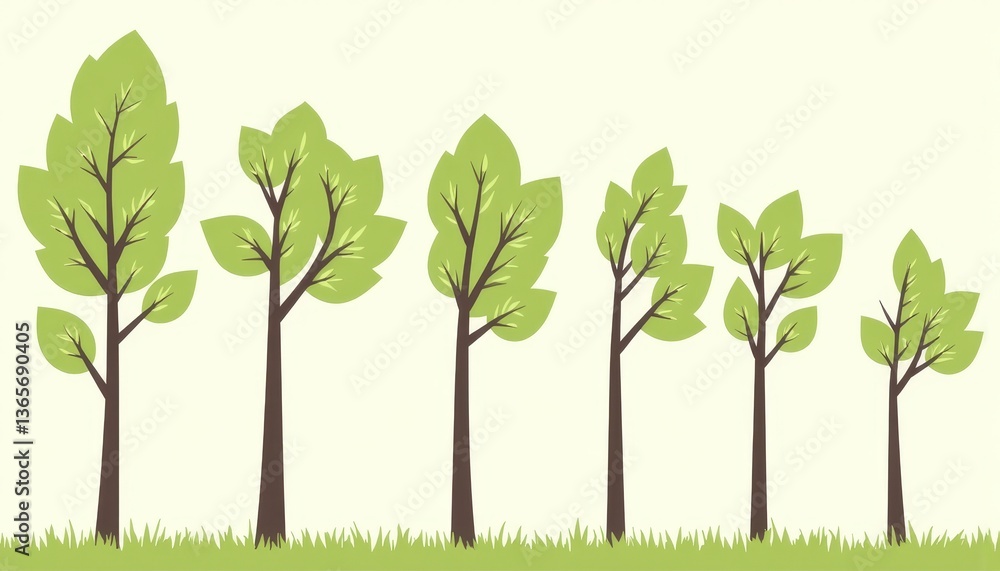 Fototapeta premium Colorful tree graphic series showcasing growth stages, nature illustration