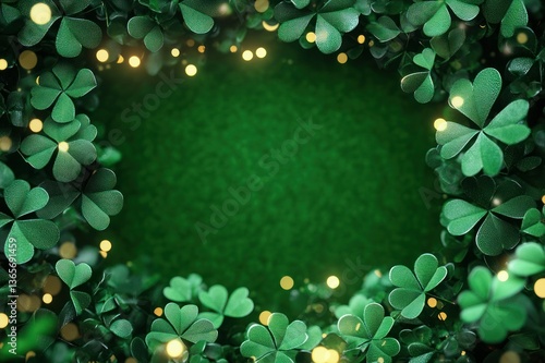 Lush Green Clover Frame with Sparkling Lights for Holiday or Spring Celebrations