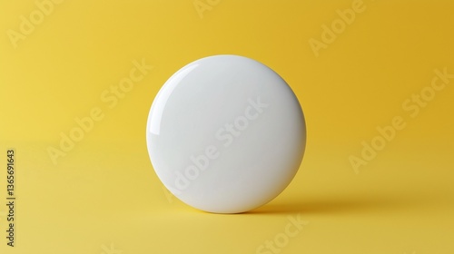 Glossy white round button mockup on vibrant yellow background