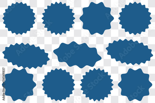 Starburst sale price stickers and labels, star and rosette, sunburst, callout and splash, stamp and tag badges. Isolated vector circle and oval red stickers, promo labels and tags with scalloped edges