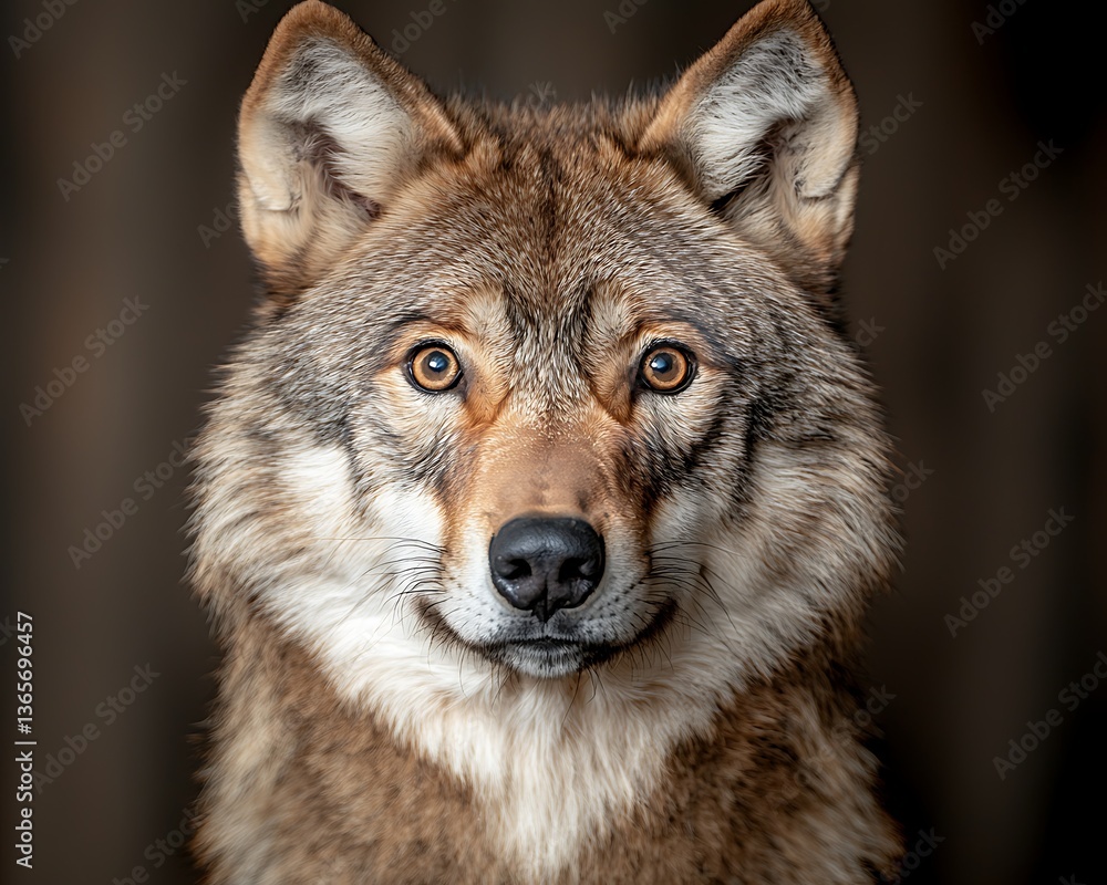 Obraz premium Majestic Wolf Portrait with Dark Background.