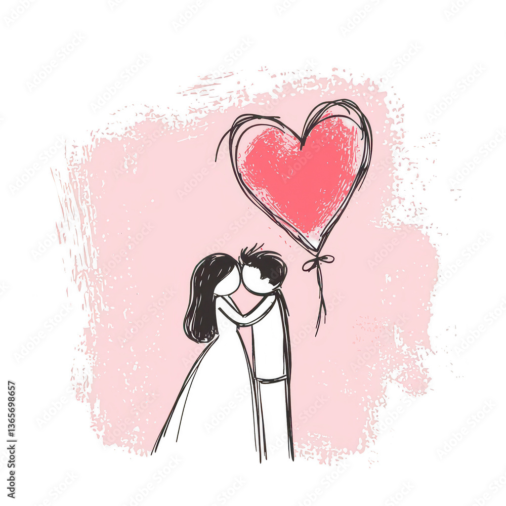 A romantic illustration of a couple embracing with a heart-shaped balloon above them, set against a soft pink background, symbolizing love and affection. A romantic illustration of a couple embracing with a heart-shaped balloon above them, set against a soft pink background, symbolizing love and affection.