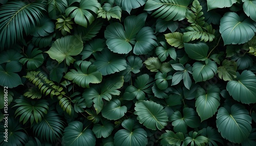 Wallpaper Mural A dense, lush arrangement of tropical palm leaves in rich green hues, creating a luxurious and natural botanical background Torontodigital.ca