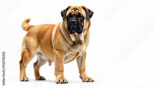 Majestic Mastiff, powerful stance, white background, muscular, gentle giant