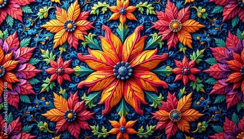 Obraz na płótnie Intricate woven tapestry, rich colors, seamless repeat, medieval, floral, stitch w salonie