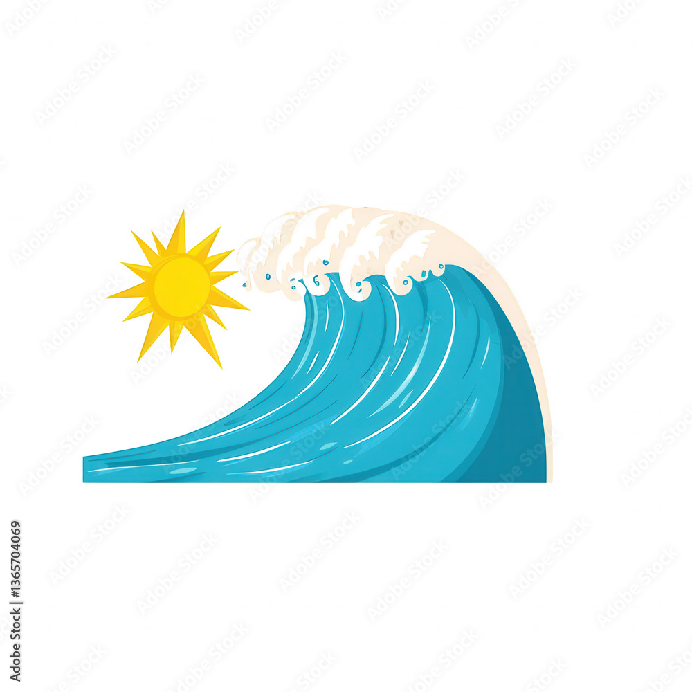 Obraz premium A vibrant graphic of a sun and wave representing the beauty of nature. Perfect for illustrating concepts related to environmental awareness and ocean life.