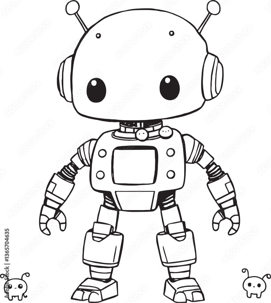 Detailed Whimsical Robot Illustration. a robotic character surrounded by adorable two small ghosts, evoking charm and wonder. Detailed Whimsical Robot Illustration. a robotic character surrounded by adorable two small ghosts, evoking charm and wonder.