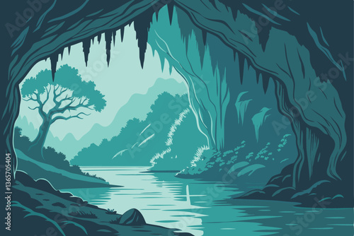 28 Luminous blue cave, crystal clear water, natural rock formation, ethereal light, underwater cavern, azure reflections, mystical grotto, glowing stalactites, hidden lagoon, turquoise pool, dramatic 
