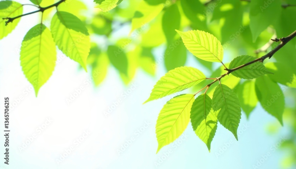 Leafy branches of a tree against a soft white backdrop, leafy branch, white background Leafy branches of a tree against a soft white backdrop, leafy branch, white background