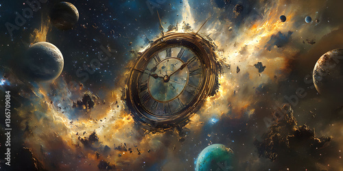 Cosmic Clockwork: A Celestial Timepiece adrift in a Nebula