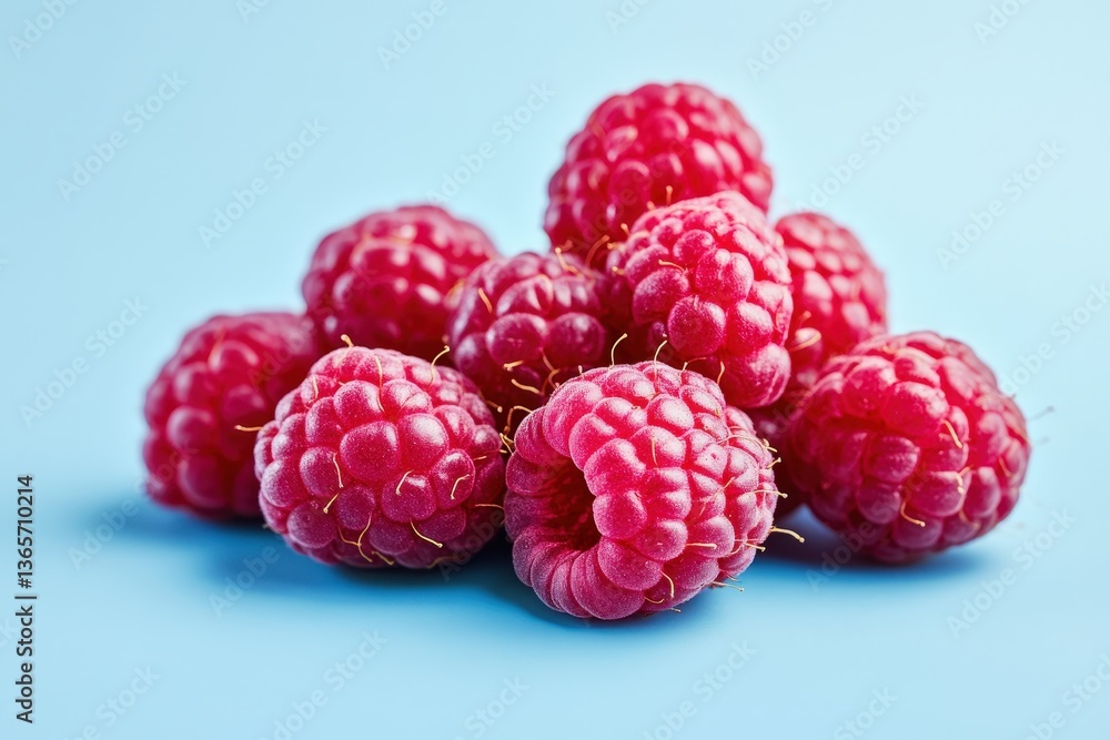 A close up photo shows many fresh red raspberries A close up photo shows many fresh red raspberries