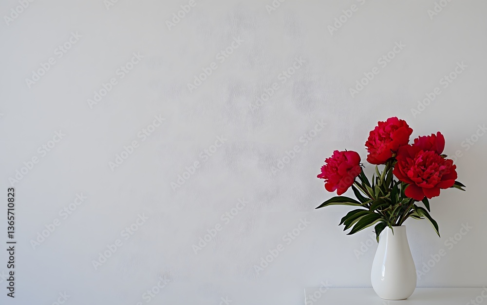 Obraz premium Stunning Red Peonies in White Vase Minimalist Home Decor